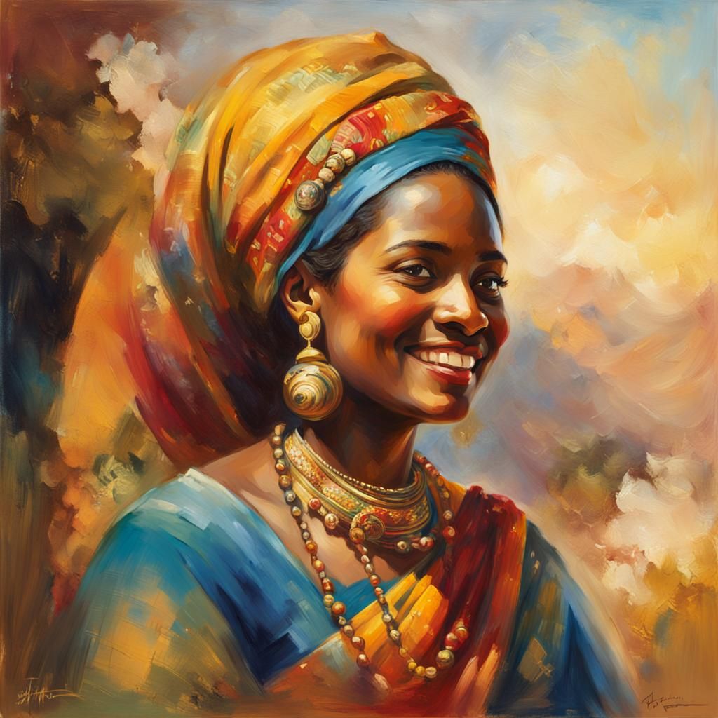 Serene African Woman Portrait in Oil Painting Style