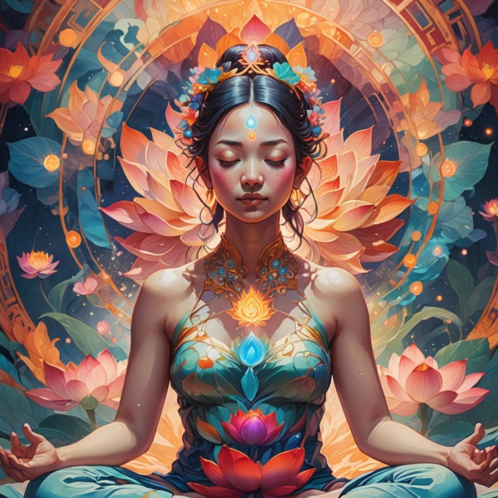 Meditative Figure with Chakras in Ethereal Digital Art