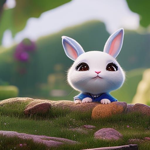 Whimsical Bunny Portrait in Hyper-Realistic Style