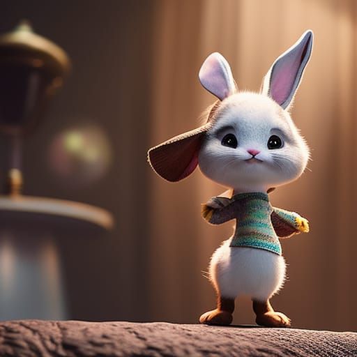 Adorable Bunny Waving in Cozy, Detailed Digital Painting