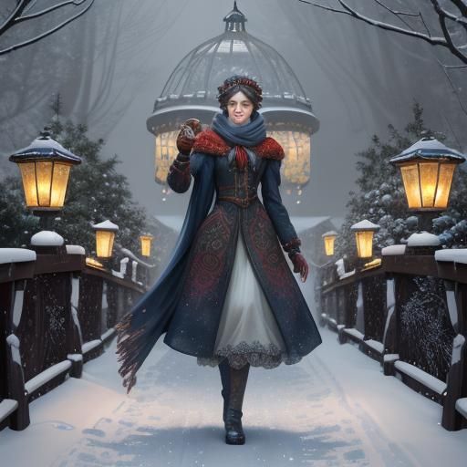 Winter Wonderland Woman in Art Nouveau Splash Art