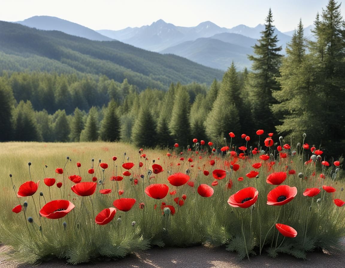 Sculptural 3D Poppies and Daisies in Watercolor Style