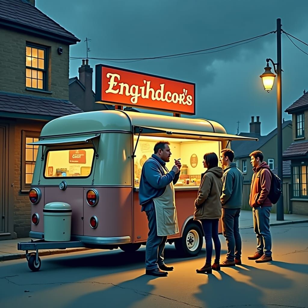 Pub Cook in Film Noir Style on Misty Night