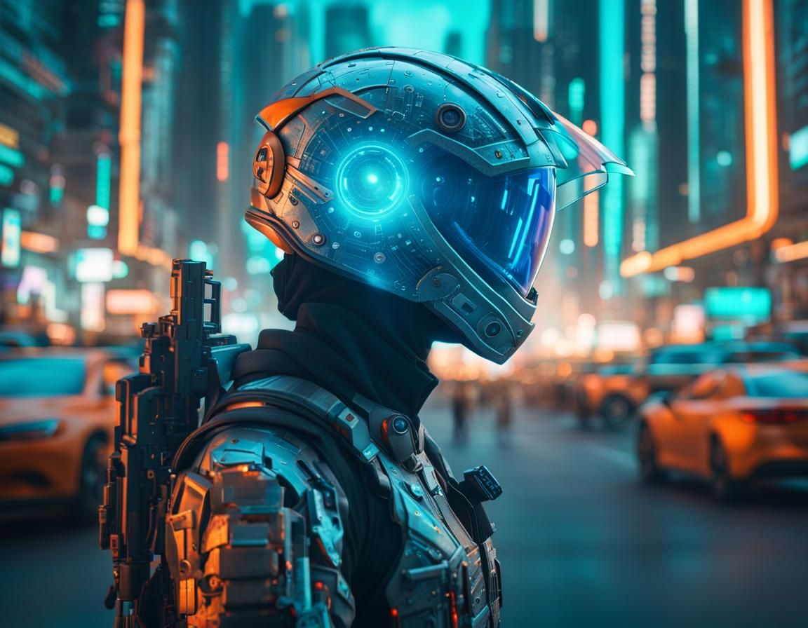 Futuristic Hologram People in Cyberpunk City