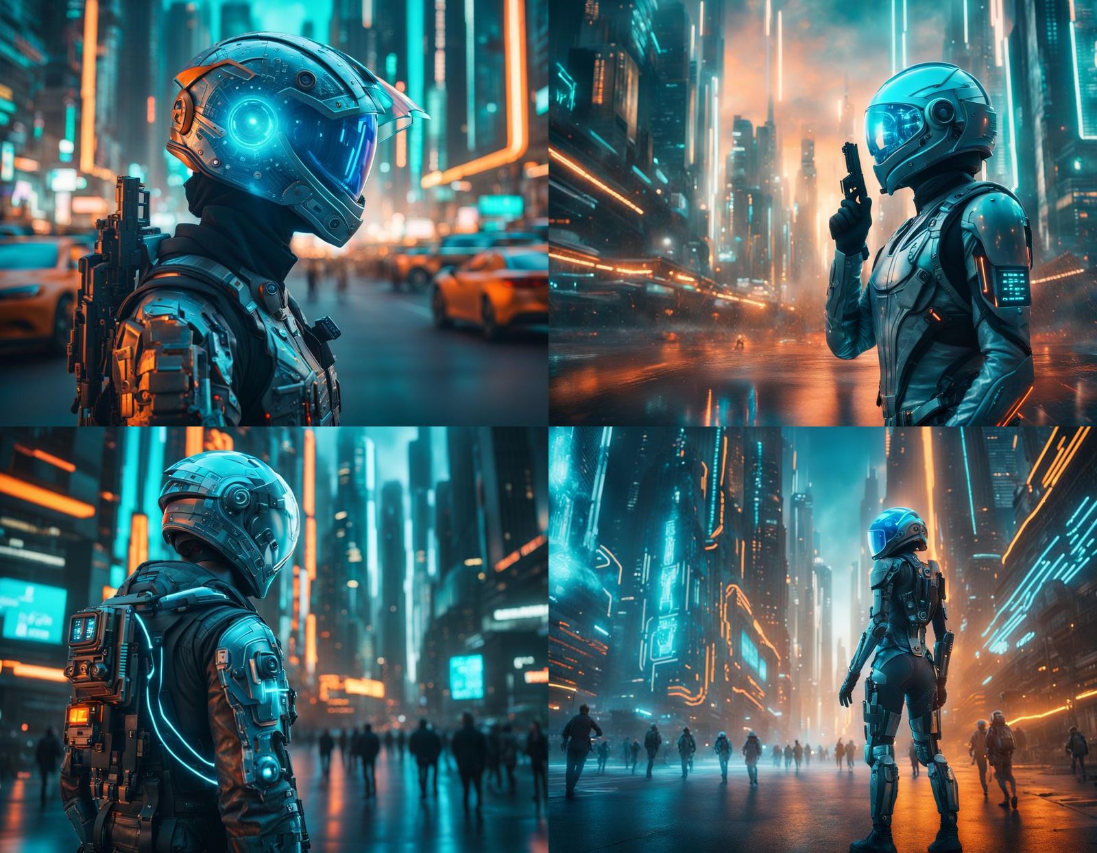Futuristic Hologram People in Cyberpunk City