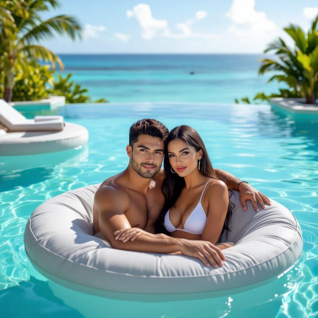 Luxurious Tropical Resort Infinity Pool at Golden Hour
