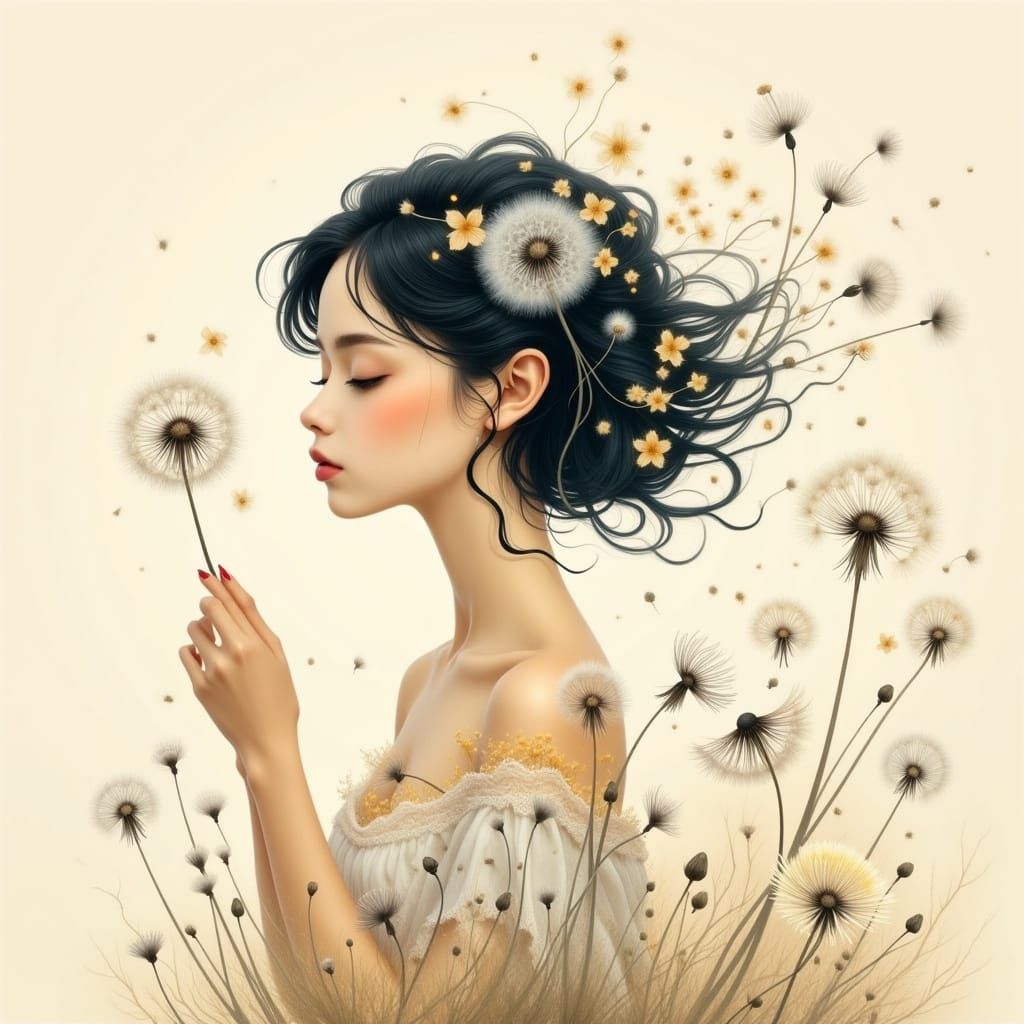beautiful woman with dandelion,