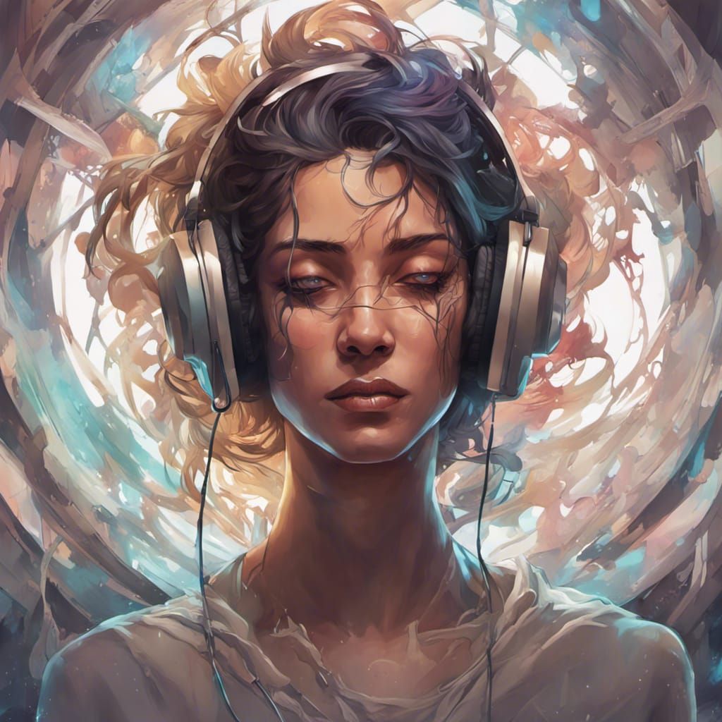 Person Immersed in Music: Hyperdetailed Art Portrait