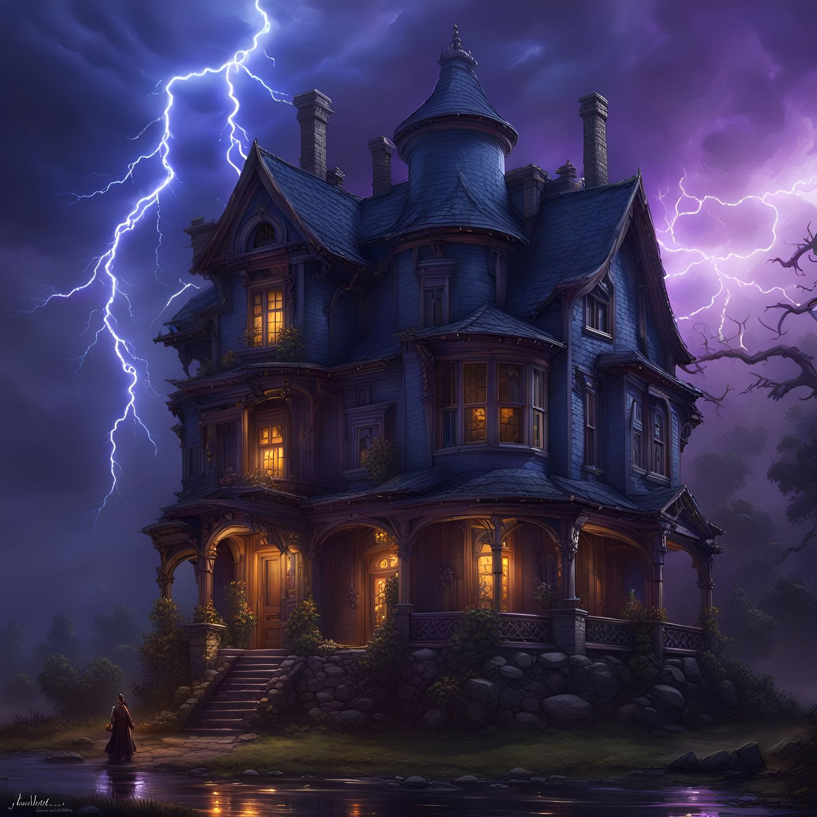 Doctor Frankenstein's House in Dark Fantasy Art