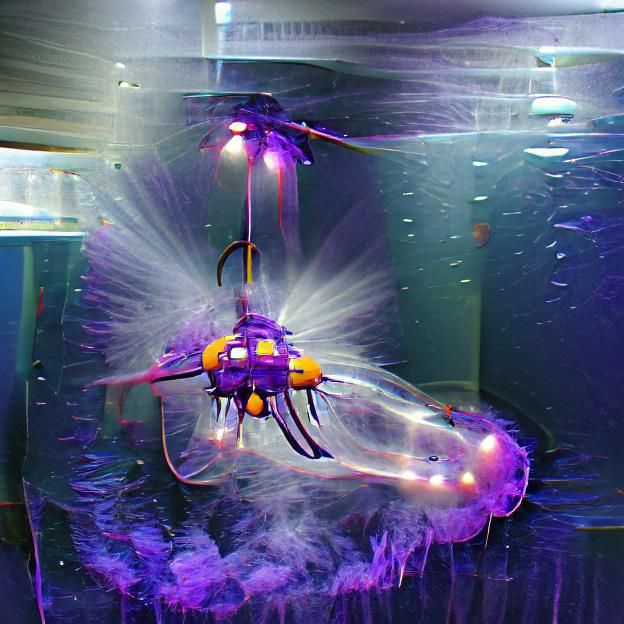 Underwater Flaming Helicopter with Jellyfish