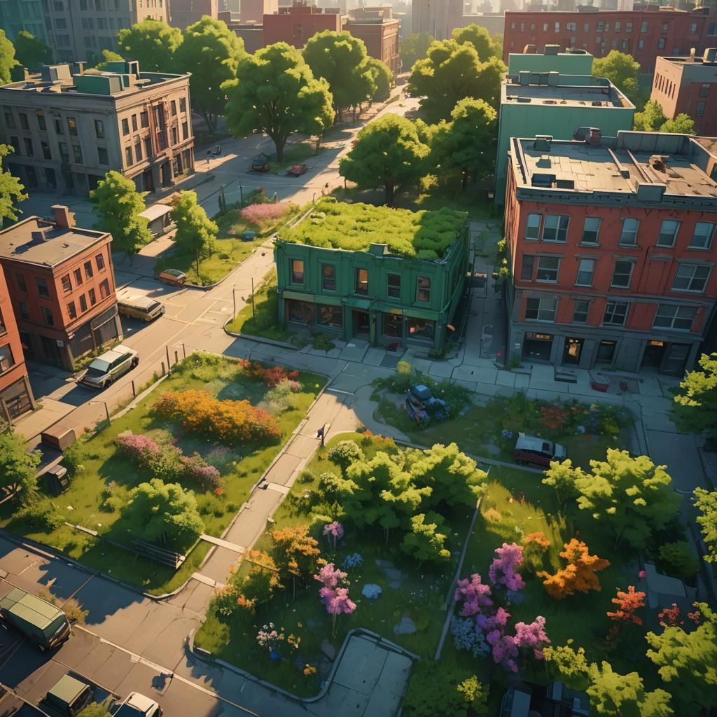 Urban Oasis: A City Square Reclaimed by Nature