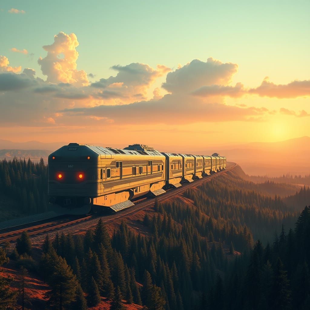 Giant Sci-Fi Colonization Train in Futuristic Landscape