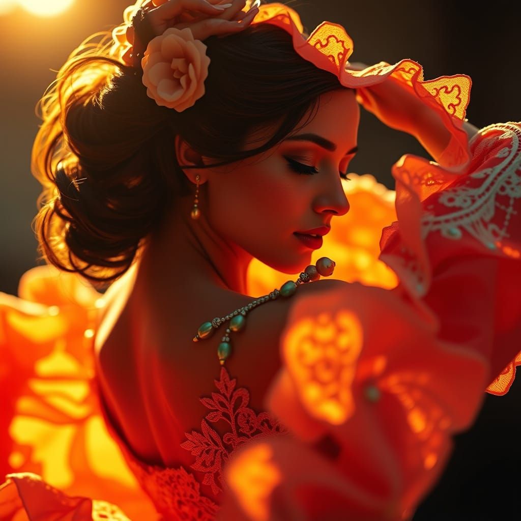 Flamenco Dancer in Vibrant Sunset Splendor