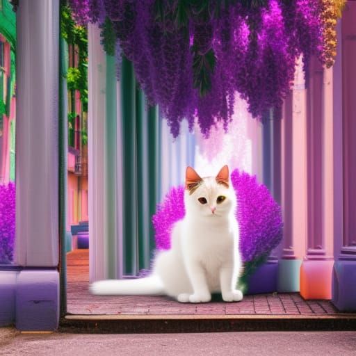 Impressionistic Anime Cat with Aurora and Glitch Effects