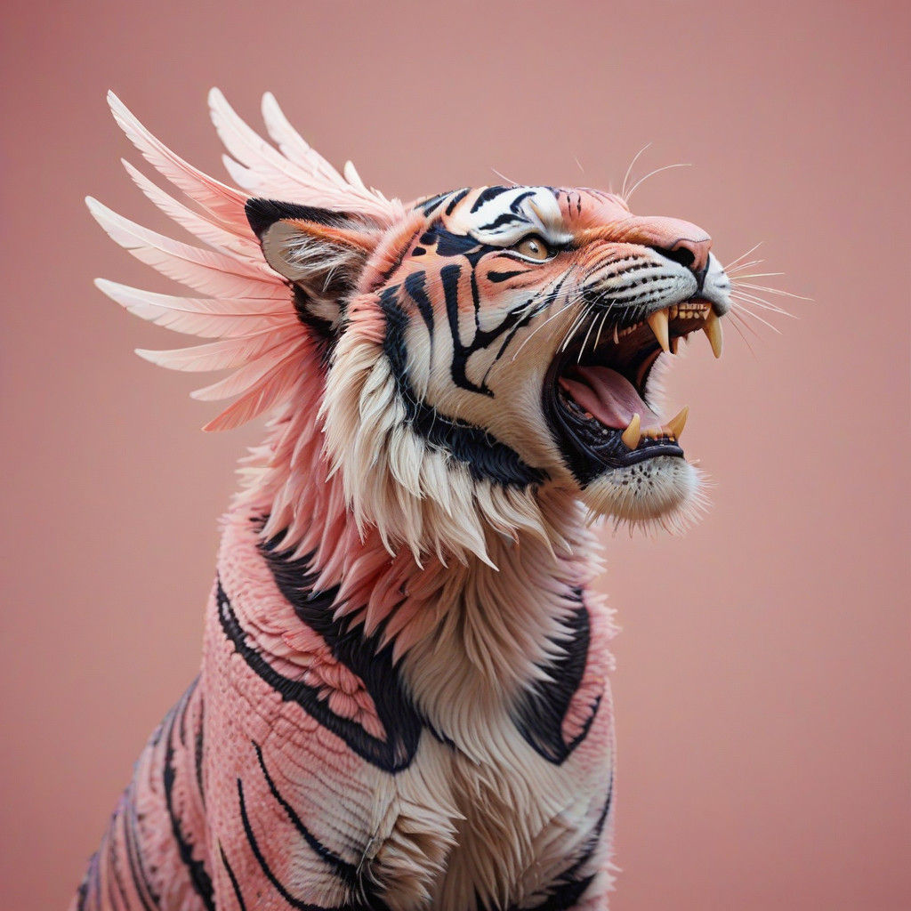 Mythic Tiger-Bird Hybrid Roars in Elegant Pastel Hues