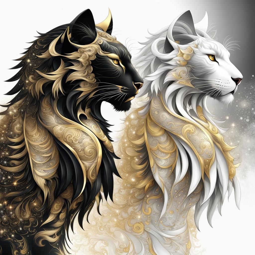 Mystical Big Cats with Wings in the Snow