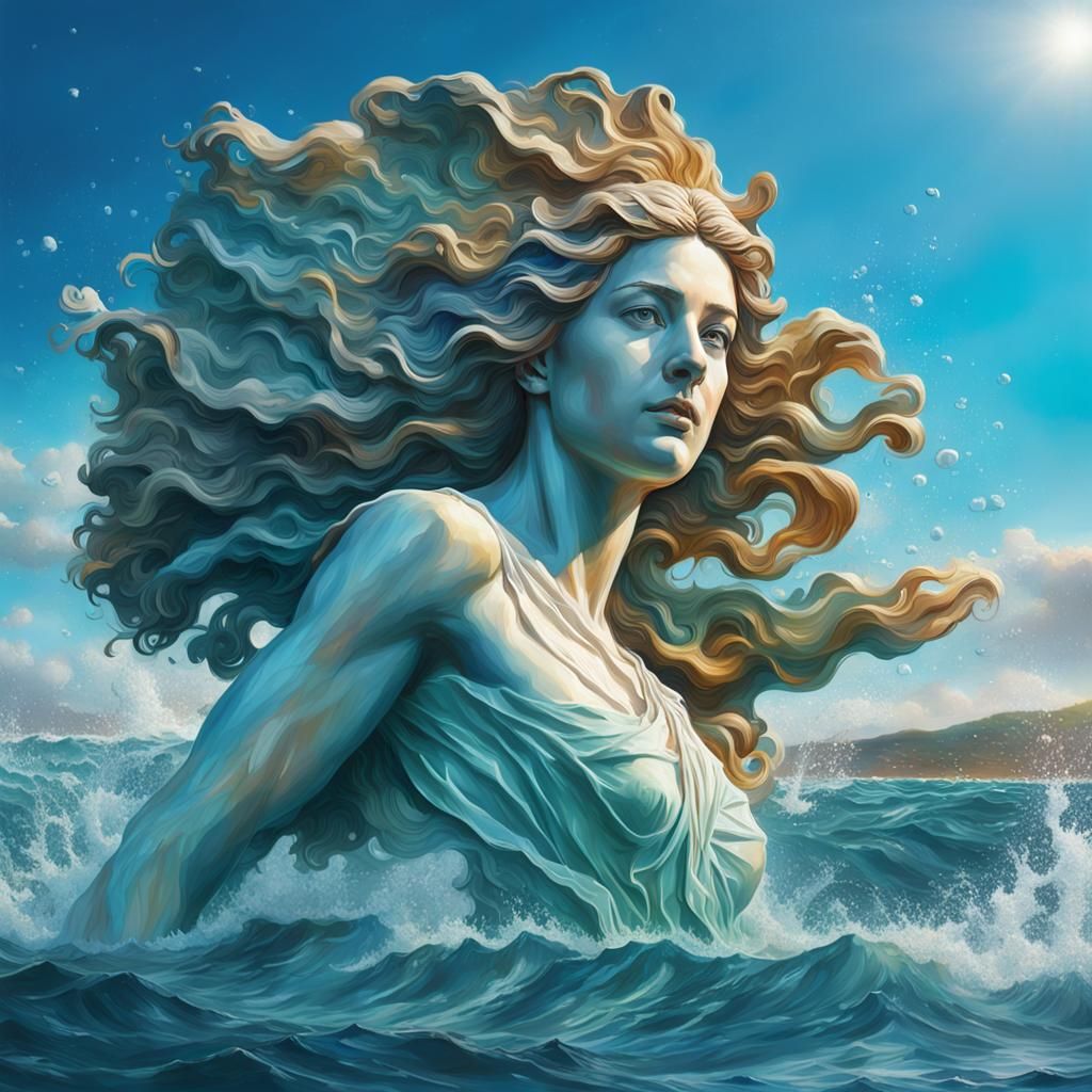 Aphrodite Rises: Hyperrealistic Surrealism in Splash Art