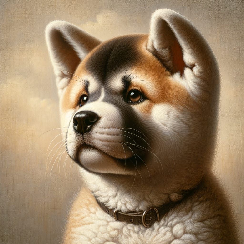 Akita Puppy Portrait in the Style of Van Eyck