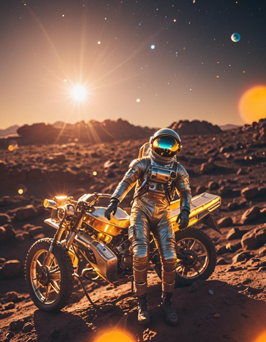 Neon Astronaut Floating in Dreamlike Space Scene