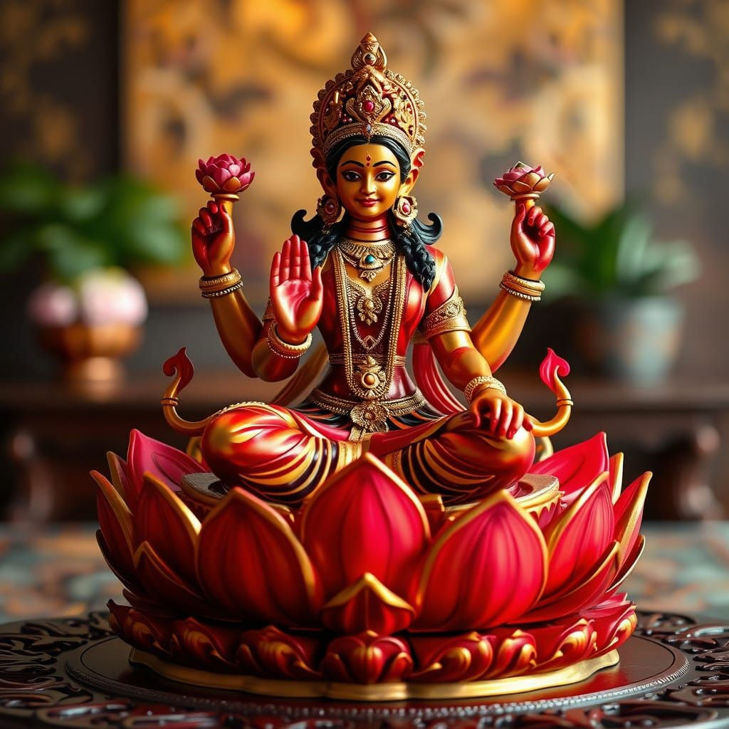 Goddess Lakshmi Seated on a Lotus Throne