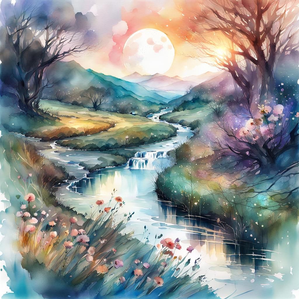 Magnificent River Winding Through Fantasy Countryside