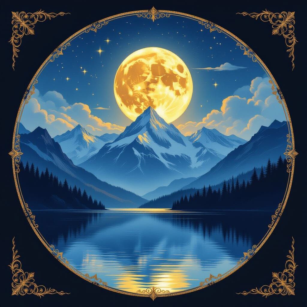 Moonlit Mountain Ridge in Impressionist Style