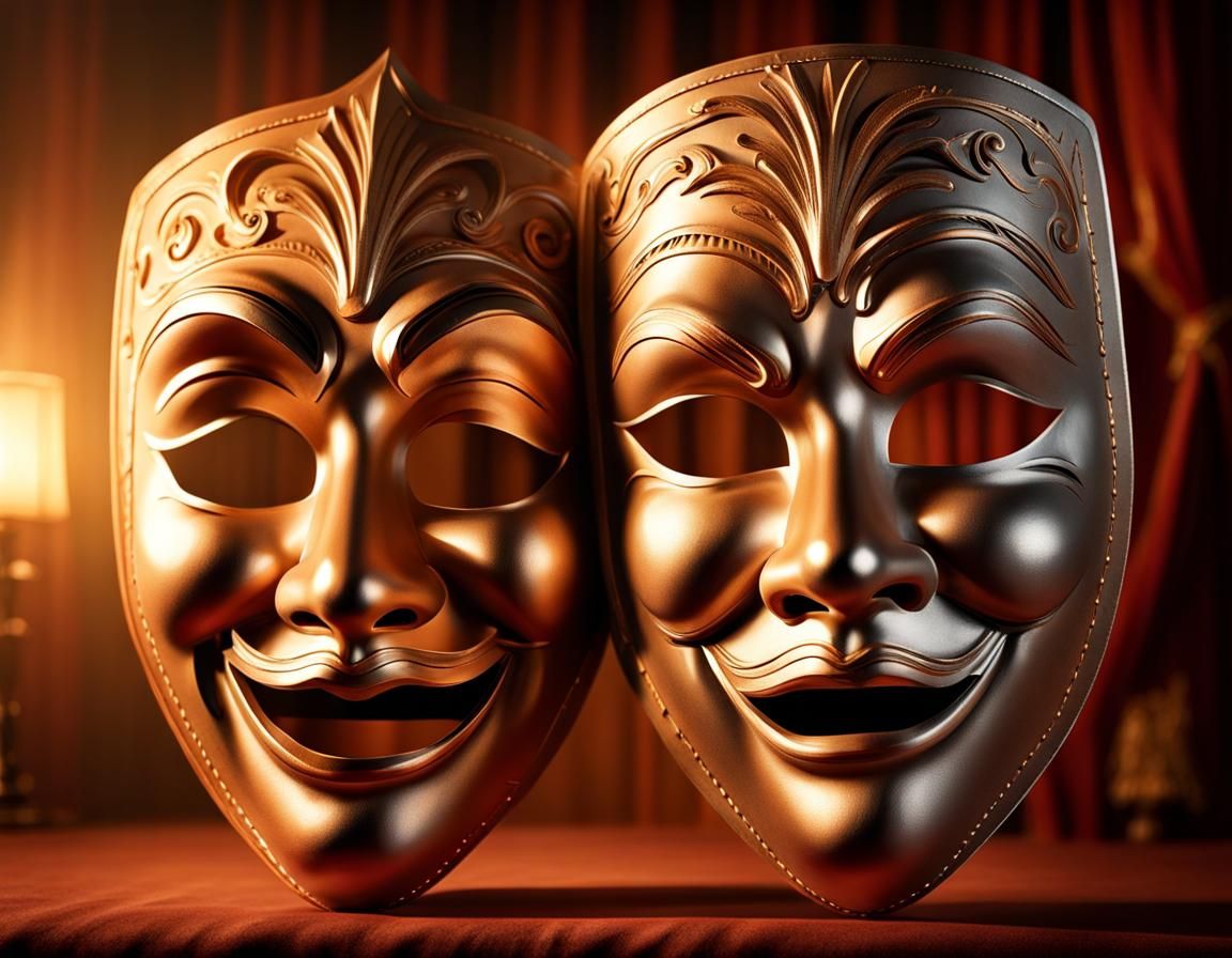Classic Theater Masks in Cinematic Lighting