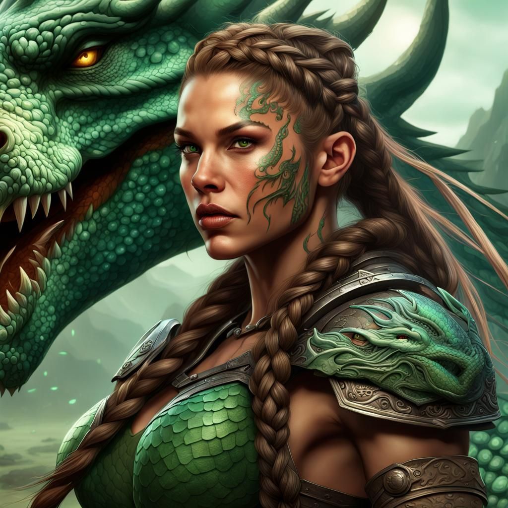 Detailed Portrait of a Dragon Warrior in Fantasy Art