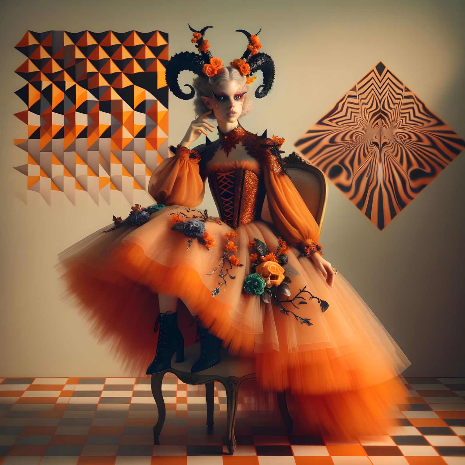 Demon Woman in Avant-Garde Fashion