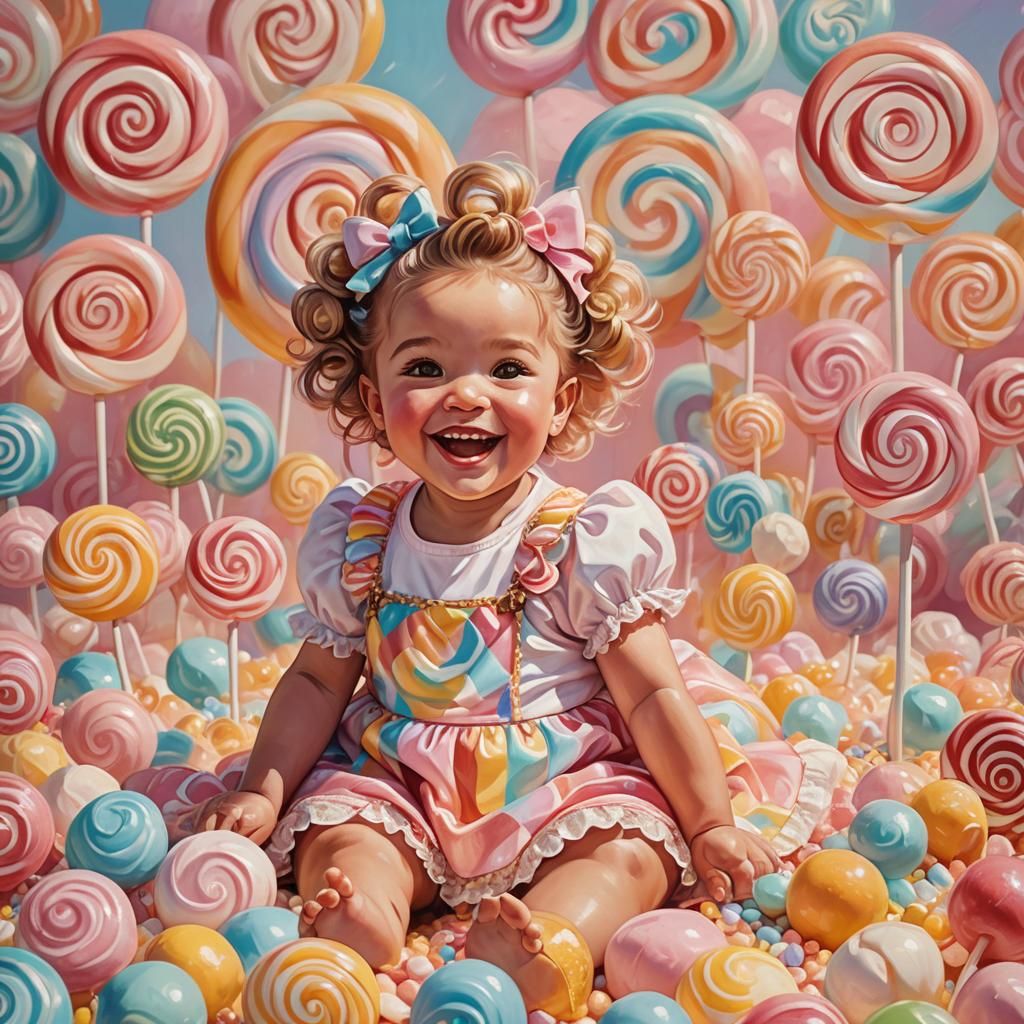 Candy Land Baby Girl in Whimsical Pastel Art