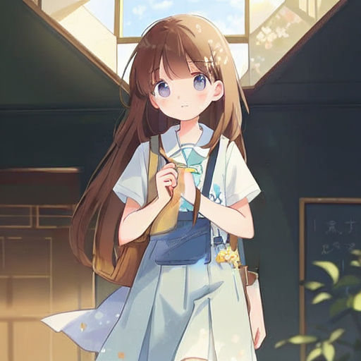 Thai-Chinese Girl Smiles in School Uniform with Long Brown H...