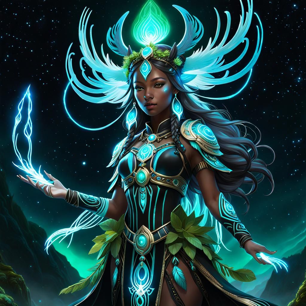 Bioluminescent Chibi Druid Shaman in Nebula Forest