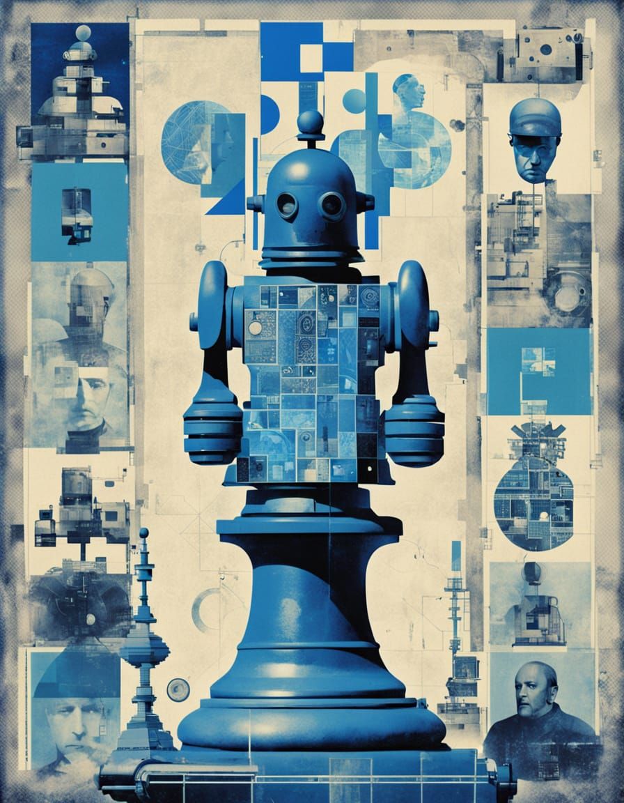 Blue King in Neon Constructivist Collage