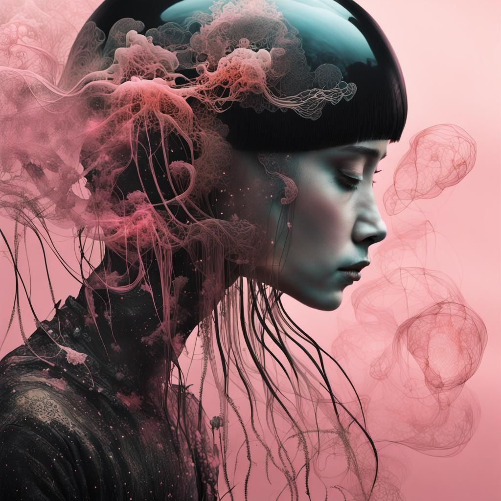 Ghostly Jellyfish Human Portrait with Gold Filigree