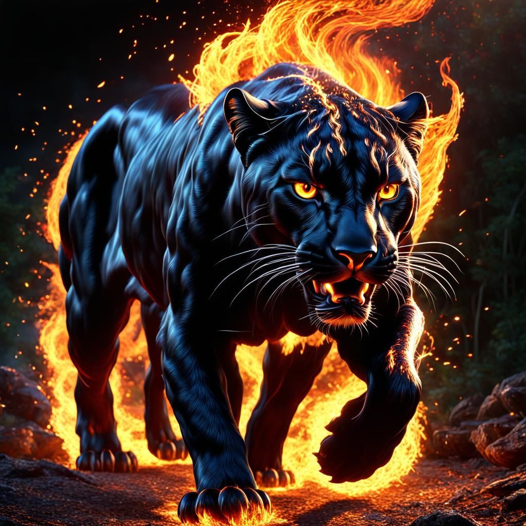 Fiery Panther Running: Photorealistic CGI Masterpiece