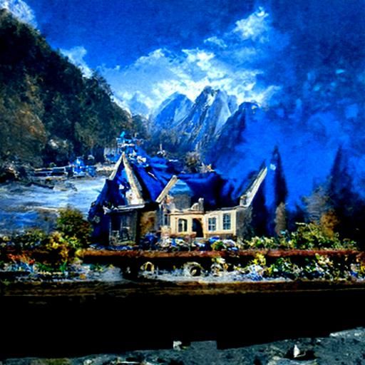 Royal Blue Landscape in Kinkade Style