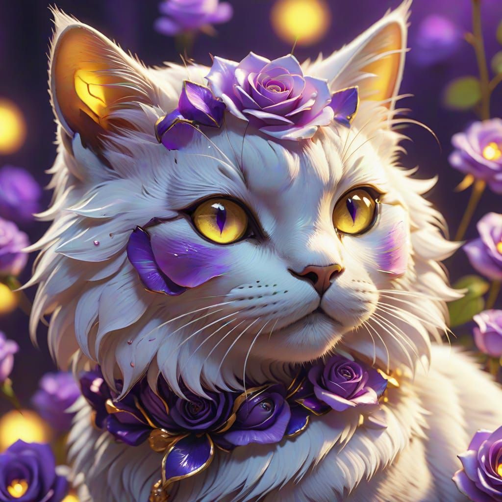 Purple Rose Cat in 3D Anime Art