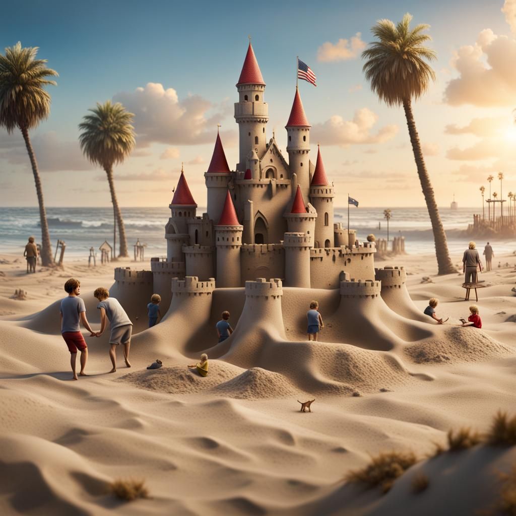 Miniature People Build Sandcastles on Venice Beach