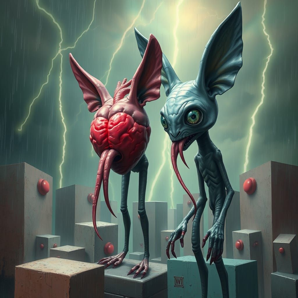 Surreal Creatures in Dystopian Thunderstorm