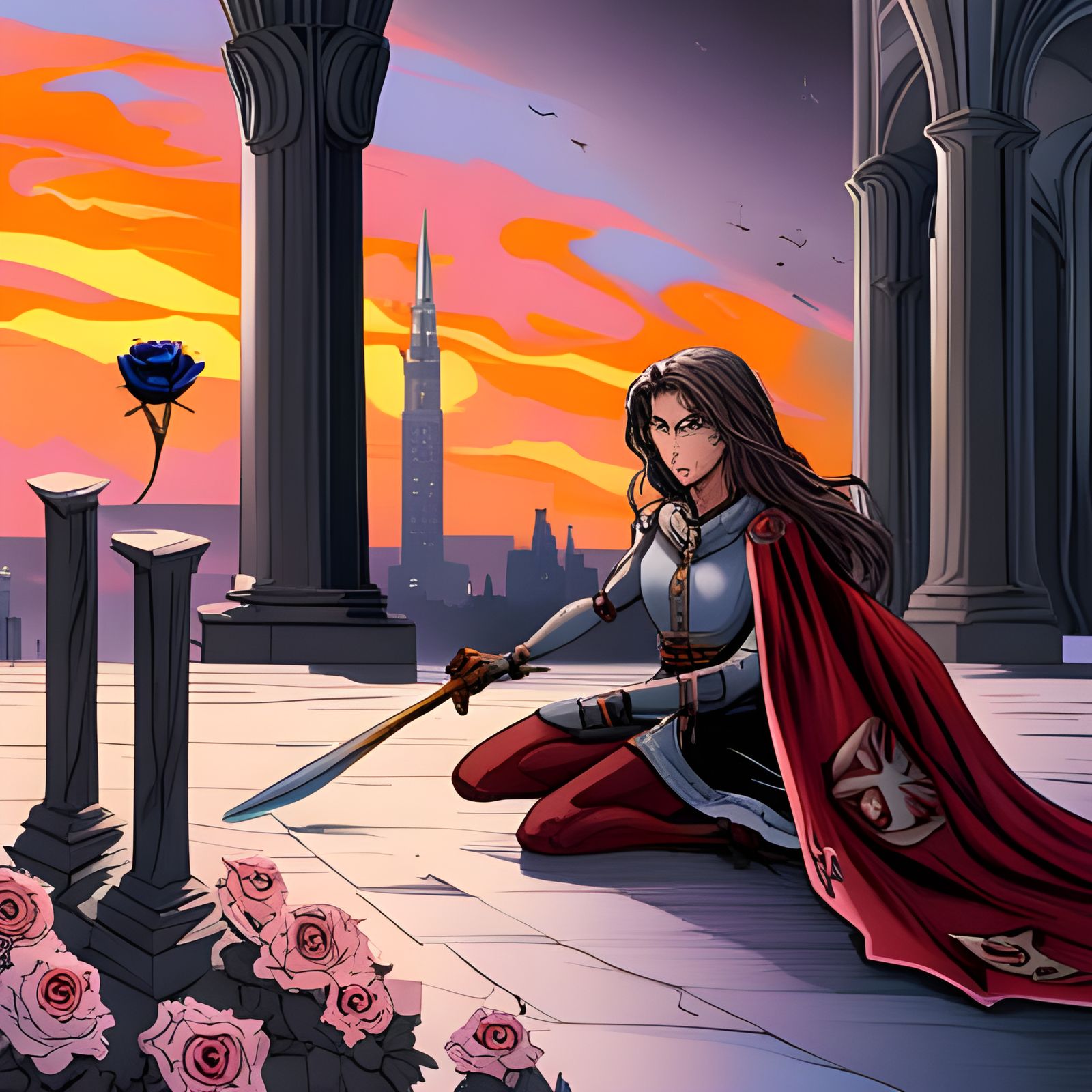 Wolf Knight Contemplates a Levitating Rose