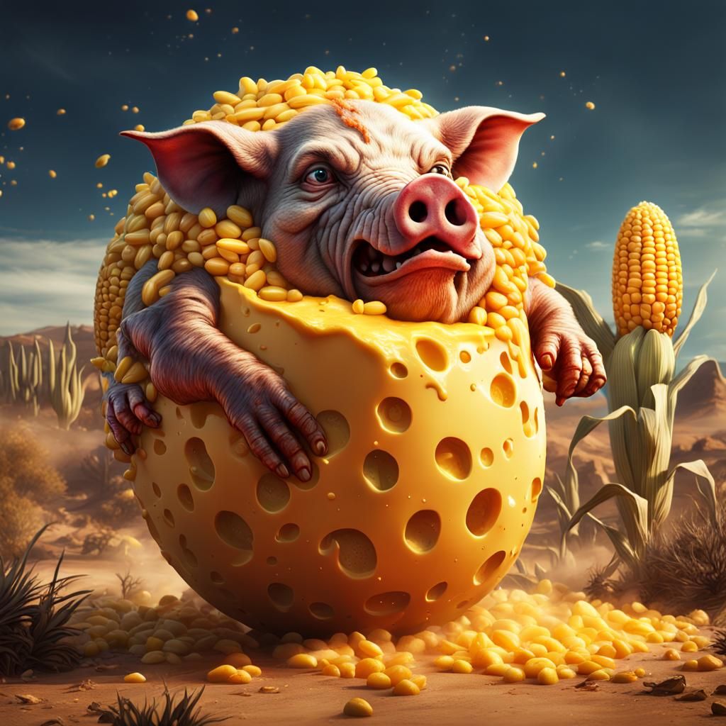 Zombie Pig Supervillain in Desert Chase: Fantasy Art