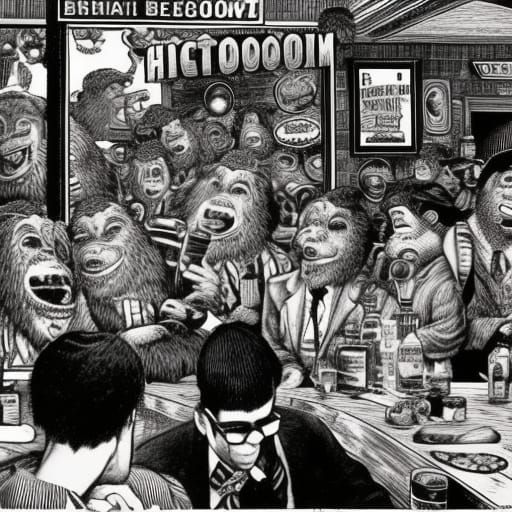 Drunk Bigfoot in Crowded Bar, Underground Comix Style