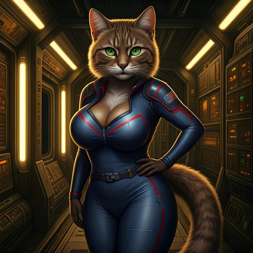 Hyper-realistic digital art, full body view.  A humanoid cat...