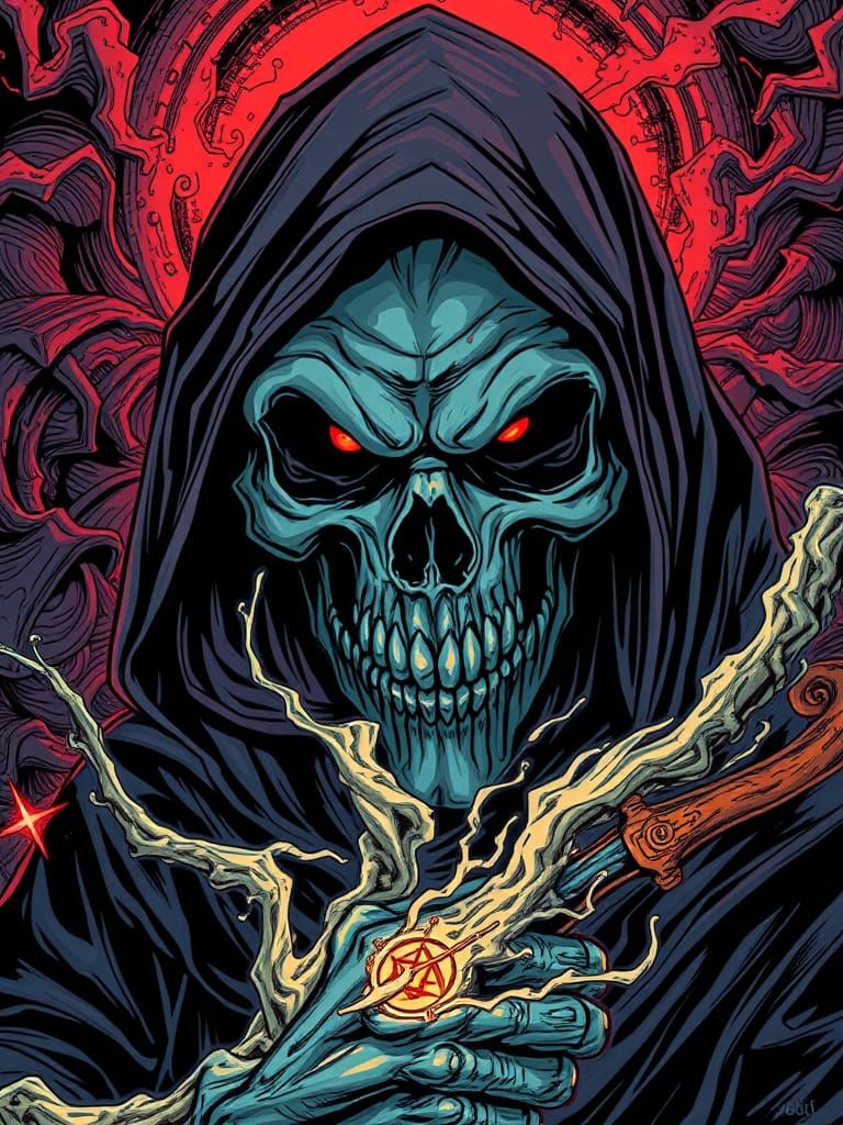 Grim Reaper Portrait in Pop Surrealist Style