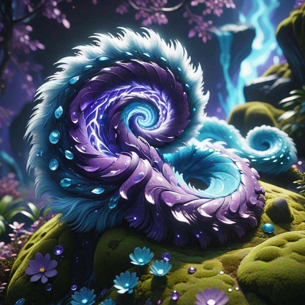 Surreal Serpentine Creature in Prismatic Aura