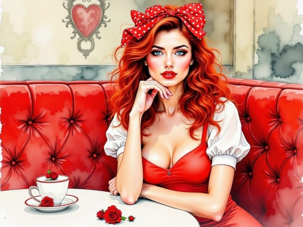 Charming Watercolor Portrait of a Red-Haired Woman