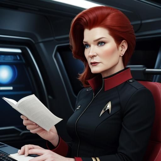 Kate Mulgrew as Kathryn Janeway, Captain Janeway on the USS-...