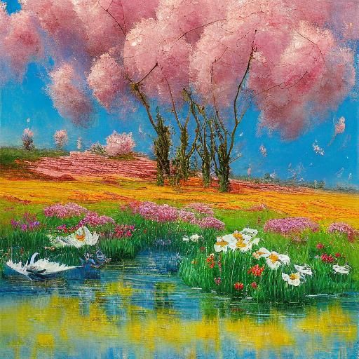 Spring Meadow Painting with Volumetric Brushstrokes