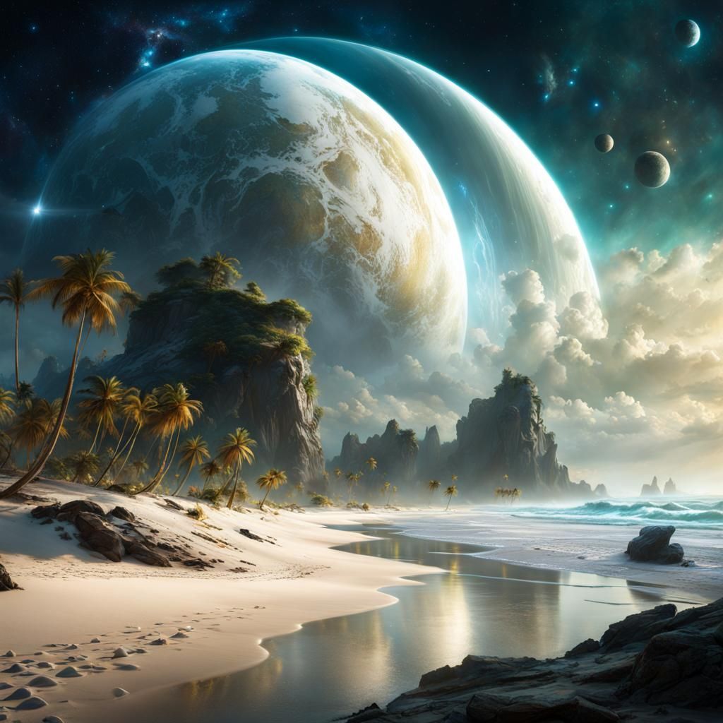 Fantasy Beach with Stars and Reflections