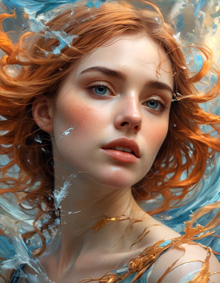 Ethereal Renaissance Portrait with Elemental Swirls